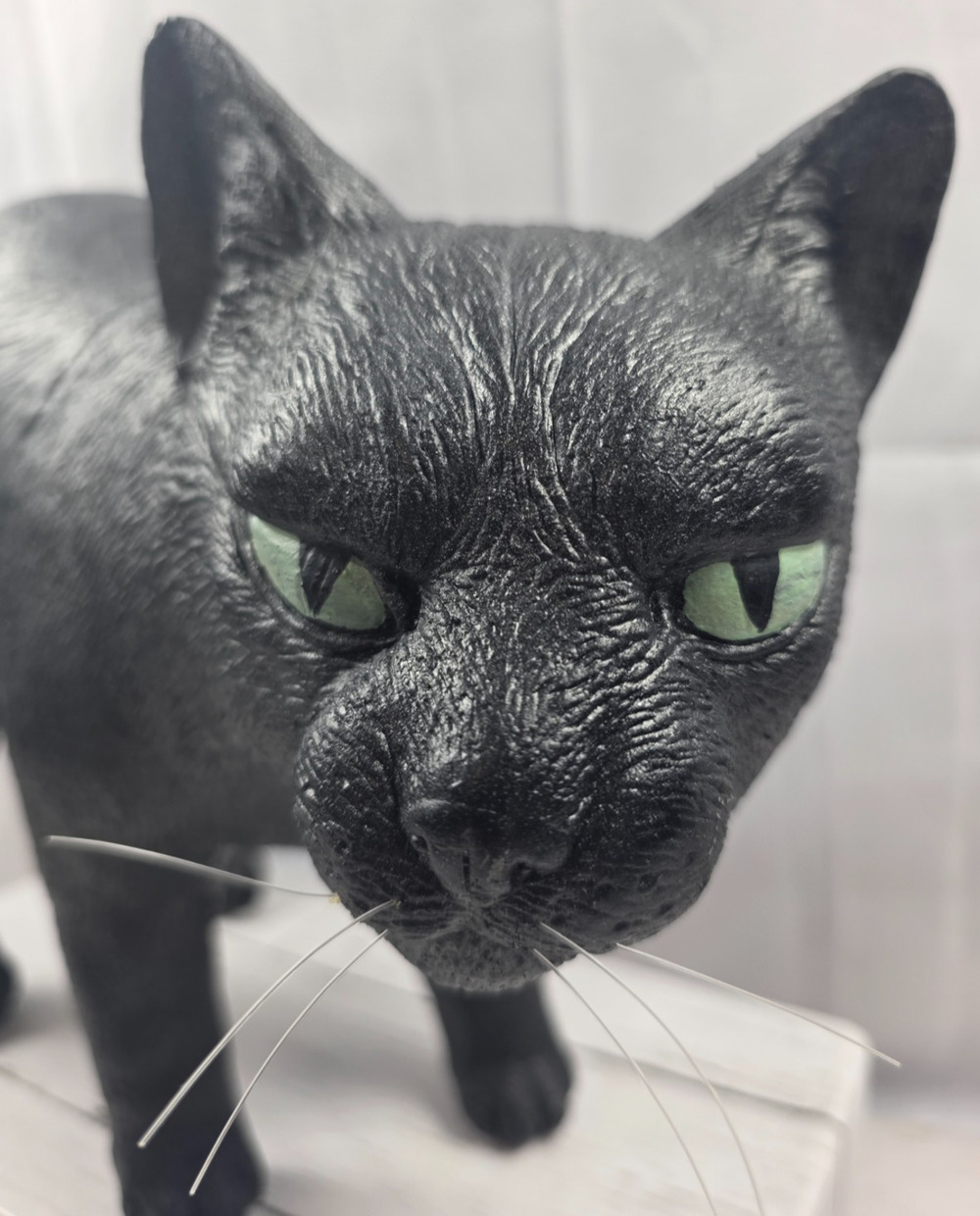 Black Cat with Green Eyes Whiskers, Free Standing Model Prop Silicone Rubber